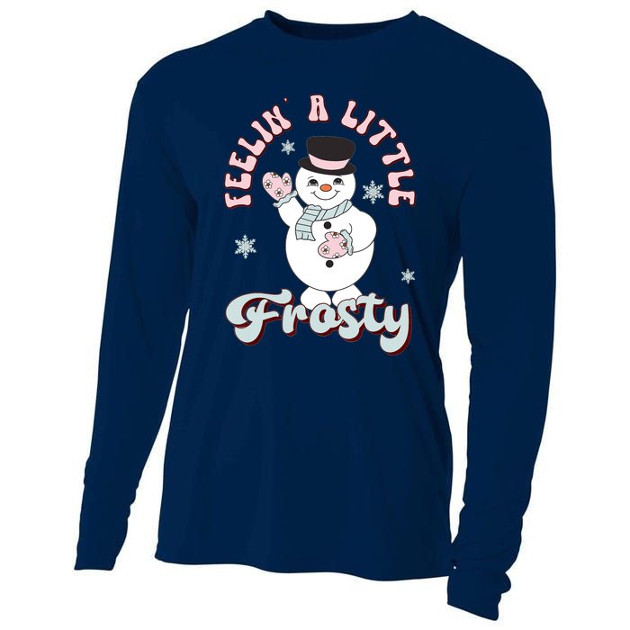 Feelin Little Frostys Snowman Groovy Retro Christmas Pajama Cooling Performance Long Sleeve Crew