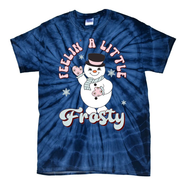 Feelin Little Frostys Snowman Groovy Retro Christmas Pajama Tie-Dye T-Shirt