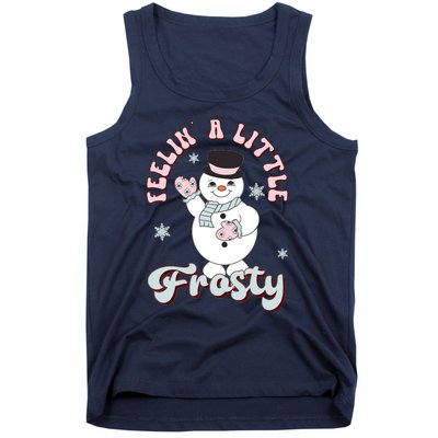 Feelin Little Frostys Snowman Groovy Retro Christmas Pajama Tank Top