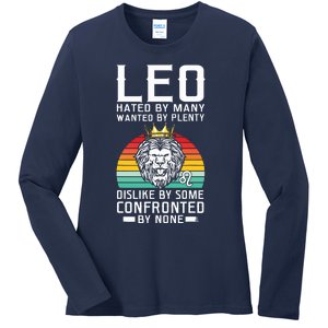 Funny Lion Graphic Art July August Birthday Leo Zodiac Sign Ladies Long Sleeve Shirt