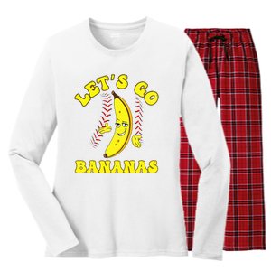 Funny Lets Go Bananas Cute Banana Women's Long Sleeve Flannel Pajama Set 