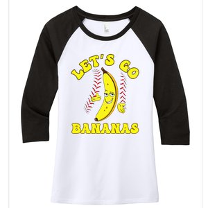 Funny Lets Go Bananas Cute Banana Women's Tri-Blend 3/4-Sleeve Raglan Shirt