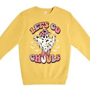 Funny Let’S Go Ghouls Halloween Retro Spooky Cow Great Gift Premium Crewneck Sweatshirt