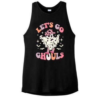 Funny Let’S Go Ghouls Halloween Retro Spooky Cow Great Gift Ladies PosiCharge Tri-Blend Wicking Tank