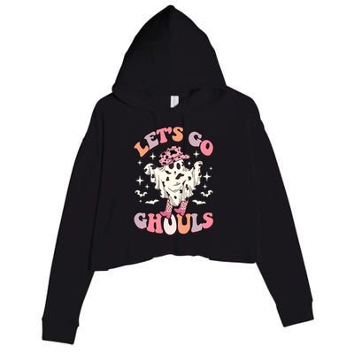 Funny Let’S Go Ghouls Halloween Retro Spooky Cow Great Gift Crop Fleece Hoodie