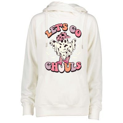 Funny Let’S Go Ghouls Halloween Retro Spooky Cow Great Gift Womens Funnel Neck Pullover Hood