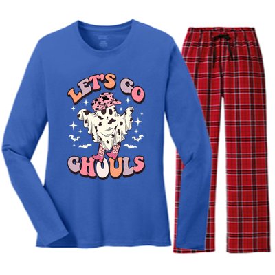 Funny Let’S Go Ghouls Halloween Retro Spooky Cow Great Gift Women's Long Sleeve Flannel Pajama Set 