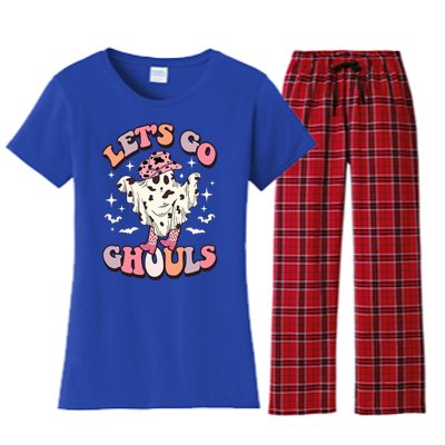 Funny Let’S Go Ghouls Halloween Retro Spooky Cow Great Gift Women's Flannel Pajama Set