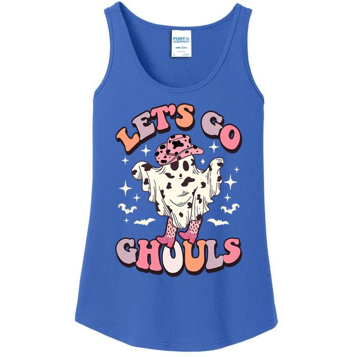 Funny Let’S Go Ghouls Halloween Retro Spooky Cow Great Gift Ladies Essential Tank