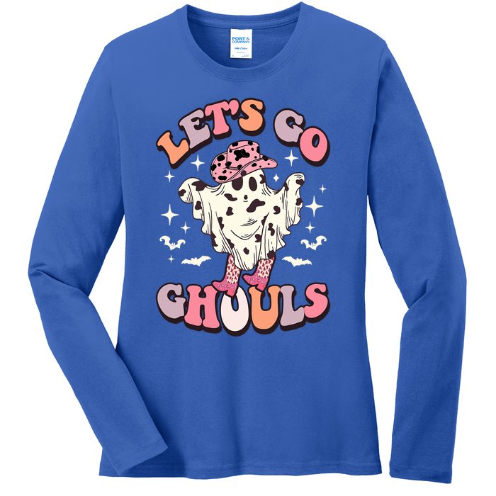 Funny Let’S Go Ghouls Halloween Retro Spooky Cow Great Gift Ladies Long Sleeve Shirt