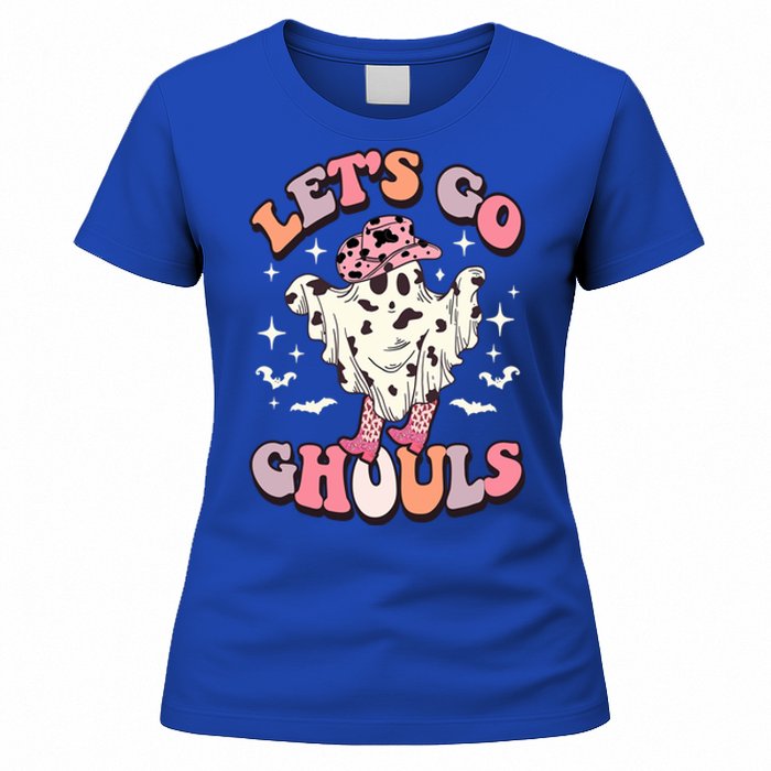 Funny Let’S Go Ghouls Halloween Retro Spooky Cow Great Gift Women's T-Shirt