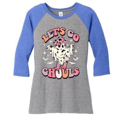 Funny Let’S Go Ghouls Halloween Retro Spooky Cow Great Gift Women's Tri-Blend 3/4-Sleeve Raglan Shirt