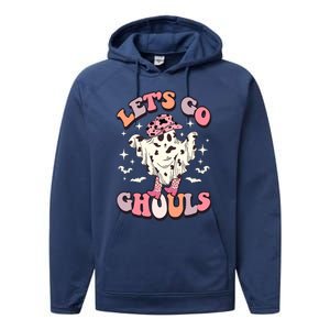 Funny Let’S Go Ghouls Halloween Retro Spooky Cow Great Gift Performance Fleece Hoodie