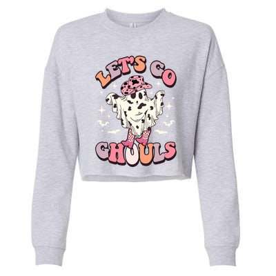 Funny Let’S Go Ghouls Halloween Retro Spooky Cow Great Gift Cropped Pullover Crew