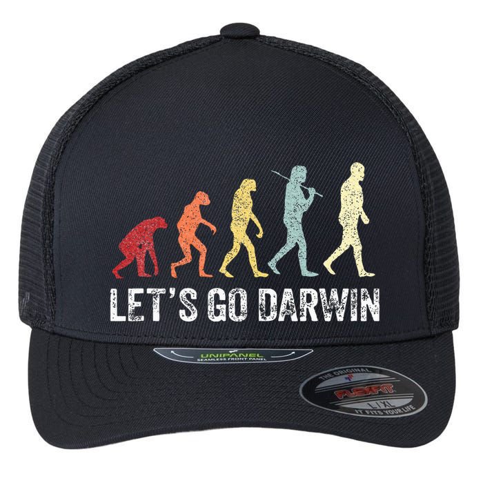 Funny LetS Go Darwin Charles Darwin Quote Evolution Flexfit Unipanel Trucker Cap
