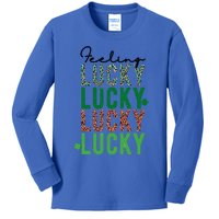 Feeling Lucky Green Clovers Trendy Prints Fun Holiday Funny Gift Kids Long Sleeve Shirt