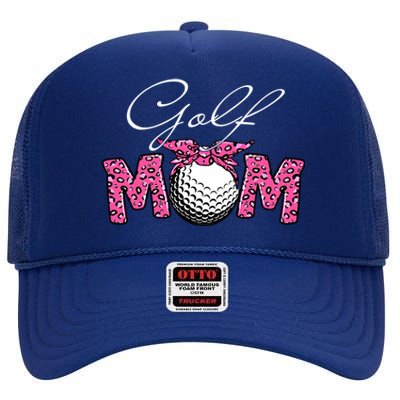 Funny Leopard Golf Mom Sport Love Mother's Day Gift High Crown Mesh Back Trucker Hat