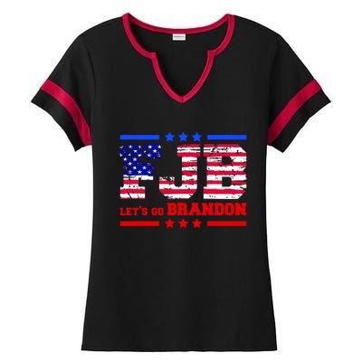 FBJ Lets Go Brandon USA Flag LGB United States Ladies Halftime Notch Neck Tee