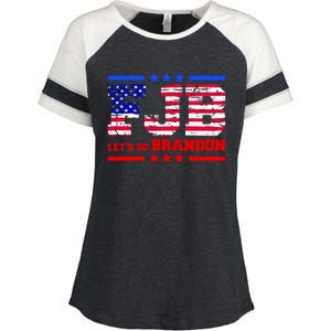 FBJ Lets Go Brandon USA Flag LGB United States Enza Ladies Jersey Colorblock Tee