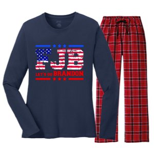 FBJ Lets Go Brandon USA Flag LGB United States Women's Long Sleeve Flannel Pajama Set 