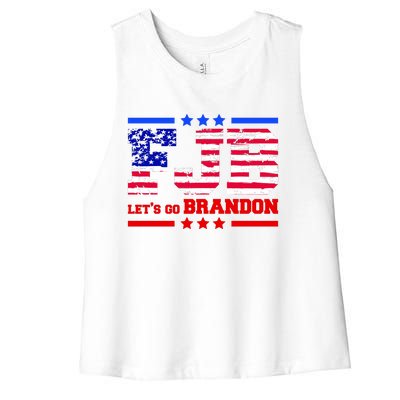 FBJ Lets Go Brandon USA Flag LGB United States Women's Racerback Cropped Tank