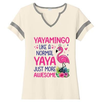 Flamingo Lover Grandma Mom Yayamingo Like A Normal Yaya Ladies Halftime Notch Neck Tee