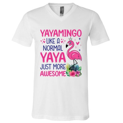 Flamingo Lover Grandma Mom Yayamingo Like A Normal Yaya V-Neck T-Shirt