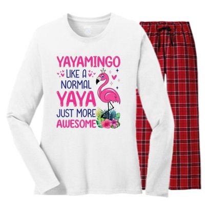 Flamingo Lover Grandma Mom Yayamingo Like A Normal Yaya Women's Long Sleeve Flannel Pajama Set 