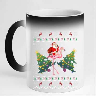 Flamingo Lover Gift Ugly Santa Riding Flamingo Christmas Gift 11oz Black Color Changing Mug