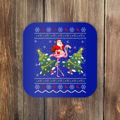 Flamingo Lover Gift Ugly Santa Riding Flamingo Christmas Gift Coaster