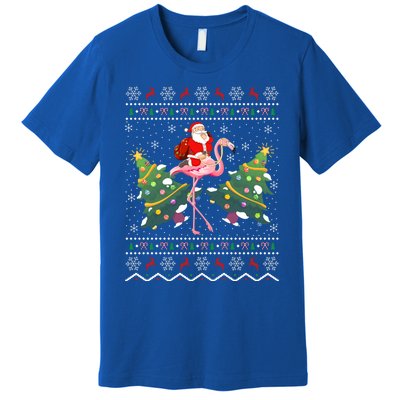 Flamingo Lover Gift Ugly Santa Riding Flamingo Christmas Gift Premium T-Shirt