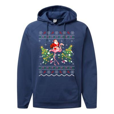 Flamingo Lover Gift Ugly Santa Riding Flamingo Christmas Gift Performance Fleece Hoodie