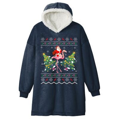 Flamingo Lover Gift Ugly Santa Riding Flamingo Christmas Gift Hooded Wearable Blanket