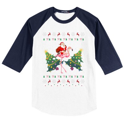 Flamingo Lover Gift Ugly Santa Riding Flamingo Christmas Gift Baseball Sleeve Shirt