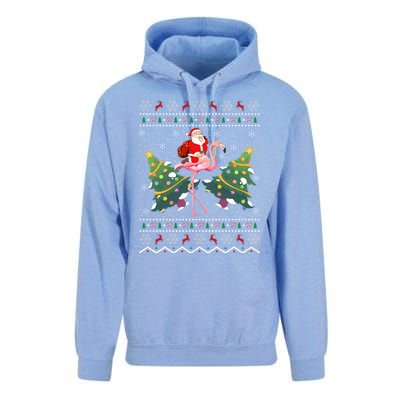 Flamingo Lover Gift Ugly Santa Riding Flamingo Christmas Gift Unisex Surf Hoodie