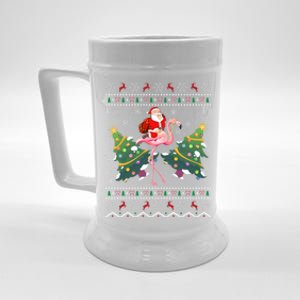 Flamingo Lover Gift Ugly Santa Riding Flamingo Christmas Gift Beer Stein