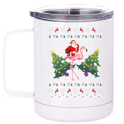 Flamingo Lover Gift Ugly Santa Riding Flamingo Christmas Gift 12 oz Stainless Steel Tumbler Cup