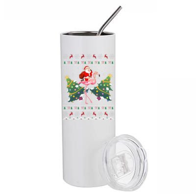 Flamingo Lover Gift Ugly Santa Riding Flamingo Christmas Gift Stainless Steel Tumbler