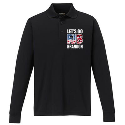 FJB Let's Go Brandon FJB Flag Image Apparel Performance Long Sleeve Polo