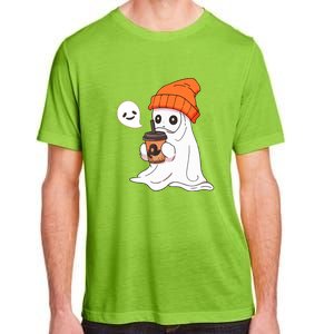 Funny Little Ghost Drinking Coffee Cute Halloween Spooky Season Gift Adult ChromaSoft Performance T-Shirt