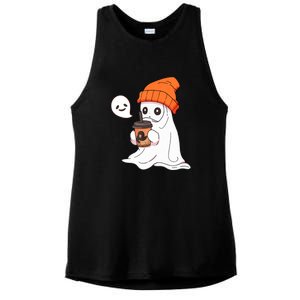 Funny Little Ghost Drinking Coffee Cute Halloween Spooky Season Gift Ladies PosiCharge Tri-Blend Wicking Tank