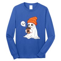 Funny Little Ghost Drinking Coffee Cute Halloween Spooky Season Gift Long Sleeve Shirt