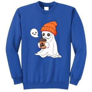 Funny Little Ghost Drinking Coffee Cute Halloween Spooky Season Gift Sweatshirt