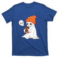 Funny Little Ghost Drinking Coffee Cute Halloween Spooky Season Gift T-Shirt