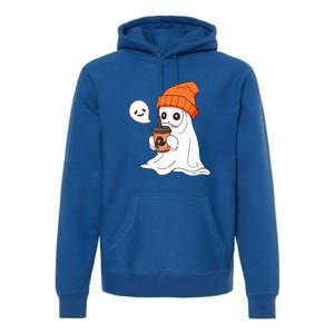 Funny Little Ghost Drinking Coffee Cute Halloween Spooky Season Gift Premium Hoodie