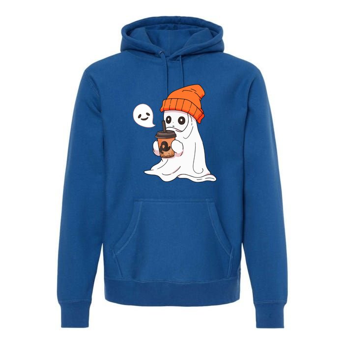 Funny Little Ghost Drinking Coffee Cute Halloween Spooky Season Gift Premium Hoodie