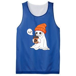 Funny Little Ghost Drinking Coffee Cute Halloween Spooky Season Gift Mesh Reversible Basketball Jersey Tank