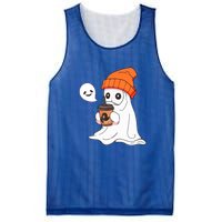 Funny Little Ghost Drinking Coffee Cute Halloween Spooky Season Gift Mesh Reversible Basketball Jersey Tank