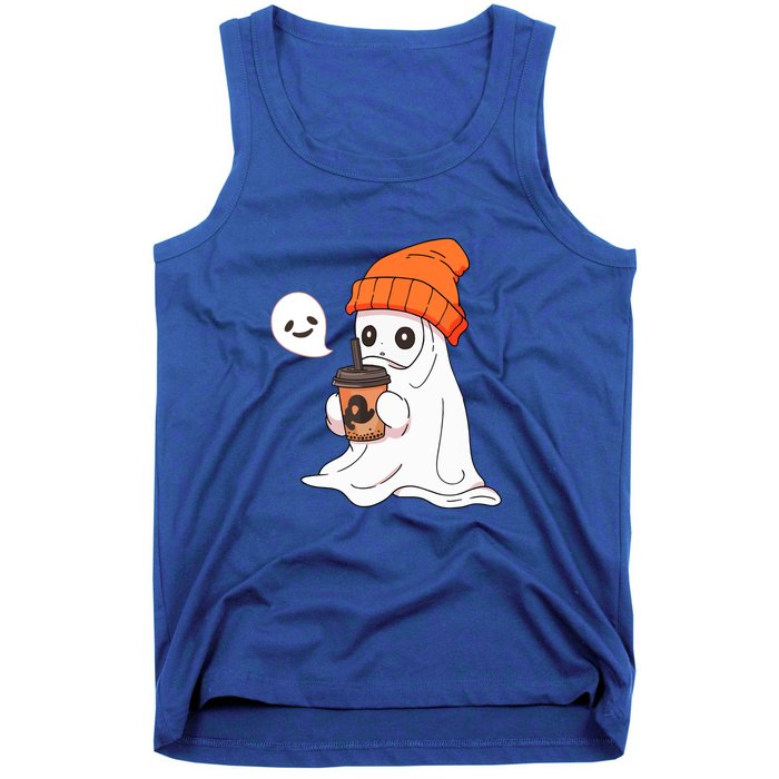 Funny Little Ghost Drinking Coffee Cute Halloween Spooky Season Gift Tank Top