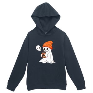 Funny Little Ghost Drinking Coffee Cute Halloween Spooky Season Gift Urban Pullover Hoodie